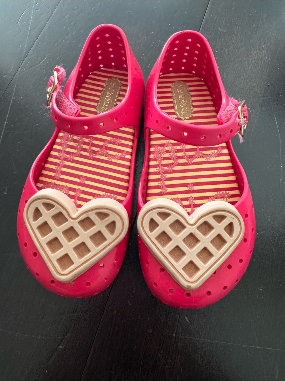 Mini Melissa Girls' Pink Heart Waffle Mary Jane Shoes size T8